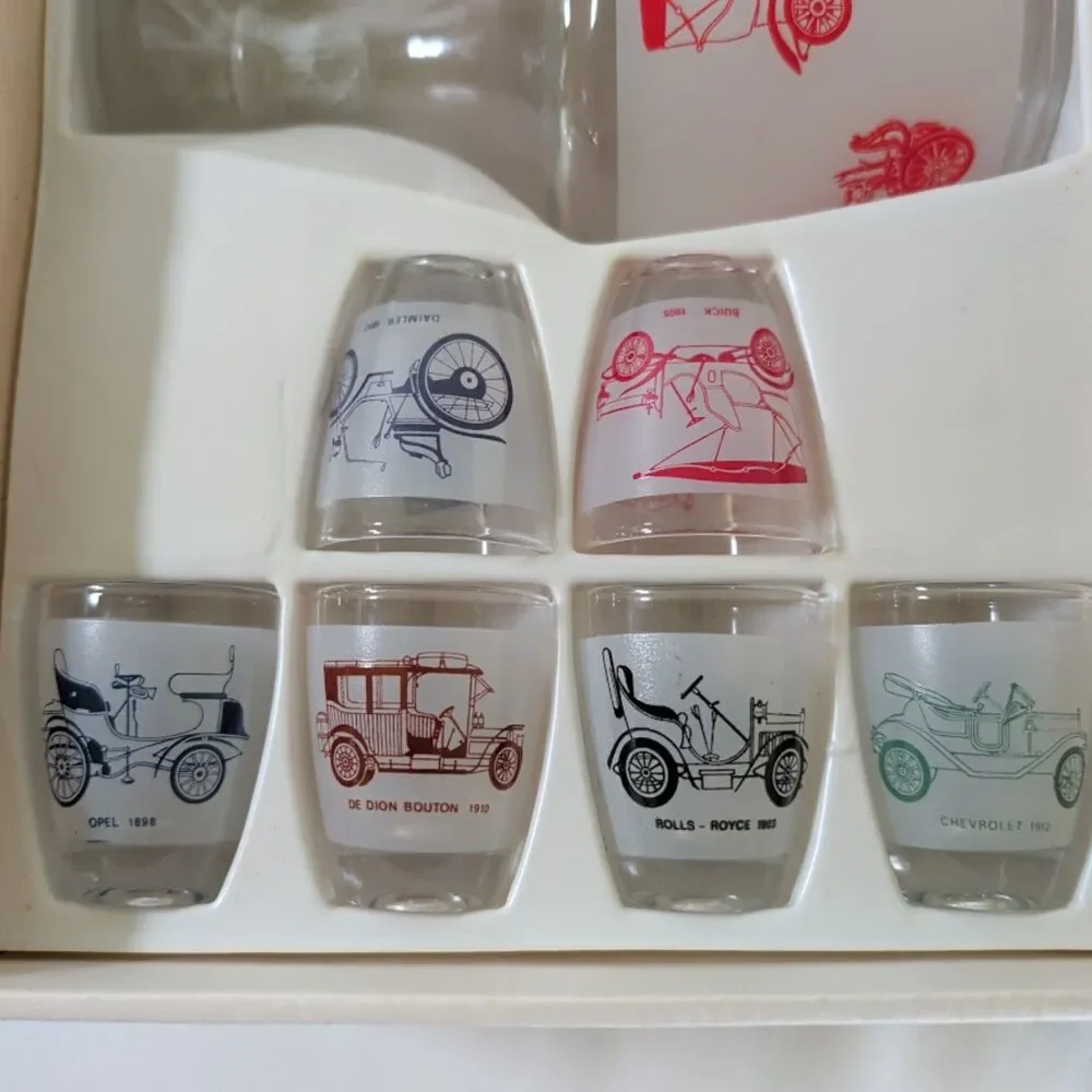 Vintage D'Arques France Automobile Decanter & 6 Shot Glass Set Boxed